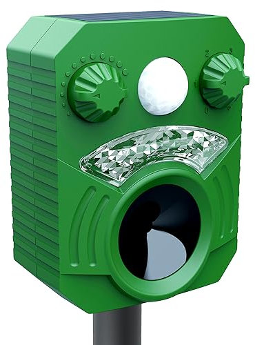 Ultrasonic Pest Repeller, Solar Powered Waterproof Outdoor Animal Repeller with Ultrasonic sound, Motion Sensor and Flashing Light for Cats Dogs Squirrels Moles Mouse Foxes Rats Bird, Wild Animals