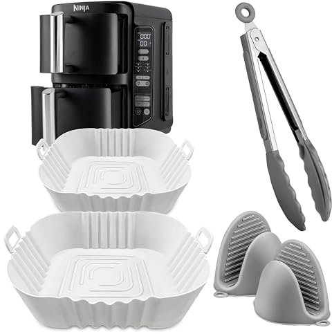 Air Fryer Zubehör für Ninja Double Stack 7,6L Air Fryer SL300UK, SL201: Set enthält Dual Silikon Liner für 7.6L SL300UK, SL300EU, SL201, Silikonhandschuhe, Zange, SL300UK Liner von FryEasy