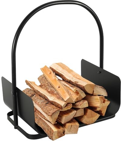 Randaco Holzkorb Kaminholz 40X30X46CM Holzwiege Kamin Feuerholzkorb Metall Brennholzkorb für Innen und Außen mit Stabilem Sockel & Griffen in Schwarz