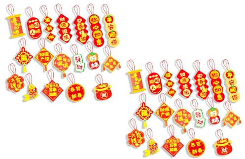 36PCS China del Año Nuevo Decoración,Papel Chino Linternas Rojas,Fiesta De La Primavera Ornamento,Colgante De Nudo Chino Rojo,Tradicionales Adornos De Fu Suerte,para Año Nuevo Decoración,Kiuiom