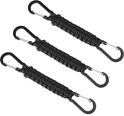 Noopel Paracord Keychain with Carabiner Clips 3 Pack, Paracord Keyring Clip with D Ring Hanger for Camping, Hiking, Fishing, Or as A Key Organiser for Men (Black)
