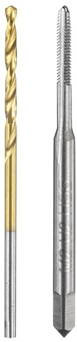 sourcing map Tap and Drill Bit Set, 1pcs M2 x 0.4 Metric Straight Flute Thread Screw Taps & 1pcs 1.6mm Twist Drill Bits, Uncoated/Titanium Coated HSS-6542 Tapping Threading Tool Kit