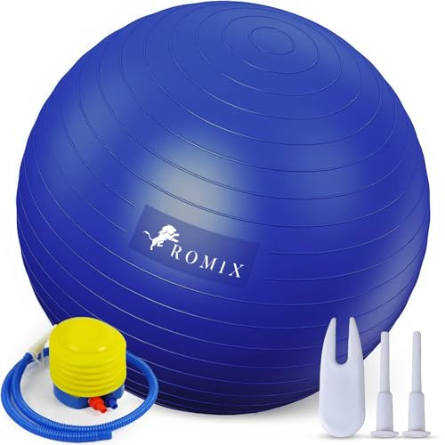 ROMIX Gymnastikball, 65 cm, 55 cm, 75 cm, Anti-Burst-Schwangerschaftsball mit Handpumpe, extra dicker Geburtsball, rutschfest, für Yoga, Arbeit, Pilates, Fitness, Stabilität