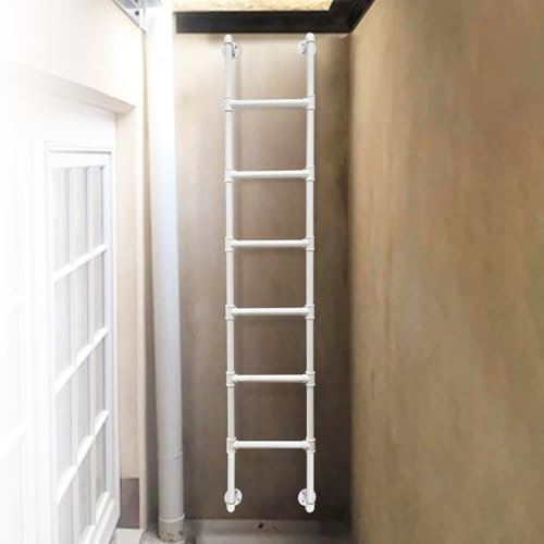 Notfall-Leiter für Kellerfenster, 1,2 m, 1,5 m, 1,8 m, 2,1 m, 2,4 m Höhe, Wandmontage, Metall, Dachbodenleiter, 136 kg Tragkraft (185 cm)