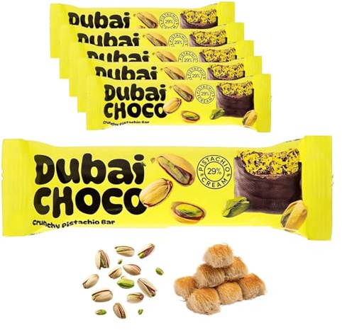 Dubai Schokolade 5 Riegel - Knusprige Schokoladentafel mit zarter Pistaziencreme und Kadayif - Premium Schokolade aus Dubai - Original Dubai Schokolade (5x55g) (5er-Pack)