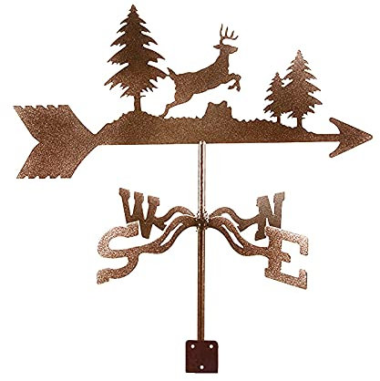 Wetterfahne mit Hirsch-Springsilhouette, Wetterfahne, Windrichtungsanzeiger, Edelstahl, Wetterhahn, Messwerkzeug mit Montagehalterung, 3550 cm