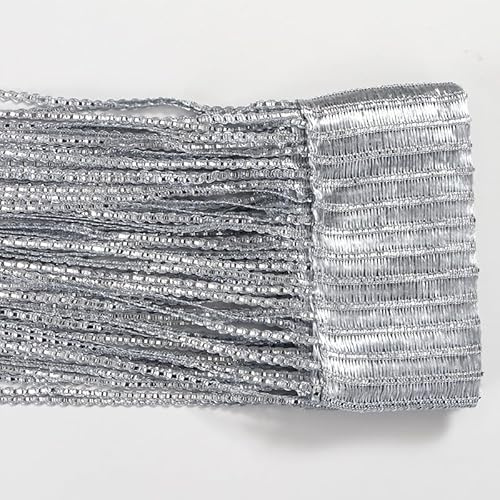 YKAFADE 2 Stück Fadenvorhang 100x200cm Fadengardine Fliegenvorhang Glitzer Türvorhang Fenstervorhänge Raumteiler Quaste Vorhänge für Zuhause Terrasse Schlafzimmer,Hochzeit,Restaurant -Grau