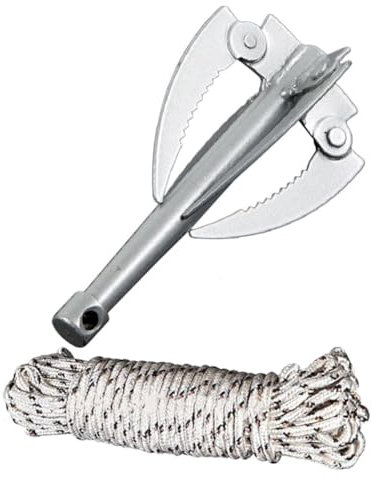 FONDOTIN Râteau Aquatique INOX Pliable 18cm avec Manche Noir pour Étang Et Lac, Outil Professionnel D’élimination des Plantes Aquatiques, Corde 15 M, Nettoyage Extérieur Et sous-Marin