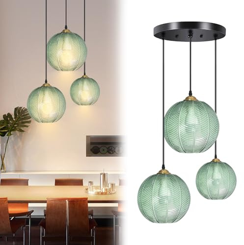 KOSHSH Pendelleuchte Esstisch 3-Flammig, Modern Hängeleuchte Höhenverstellbar Hängelampe Glas Grün, E27 Esstischlampe Hängend für Wohnzimmer Küche Schlafzimmer Flur