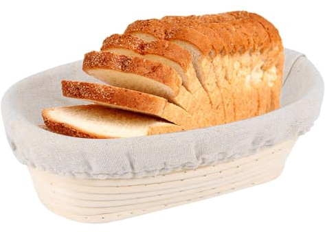 Cesta de prueba, cuenco para hacer, cesta ovalada de ratán hecha a mano a prueba de pan y forros para hornear en el hogar y la cocina