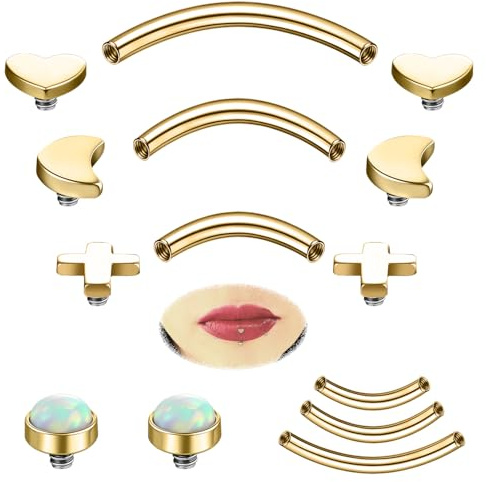 ZS Stainless Steel Eyebrow Piercing Jewelry Internal Thread Eyebrow Ring Labret Lip Jewelry Daith Rook Piercing Curved Barbell Belly Button Ring for Women Men 6mm/8mm/10mm (4 Pairs Top, Gold)