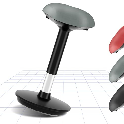 FLEXISPOT BH4G Tabouret Pivotant, Chaise Ergonomique Réglable en Hauteur, Housse Assis Debout Dynamique pour la Santé du Dos, pour Atélier, Maison, Capacité de Charge 136kg, Coussin Gris+Pied Noir