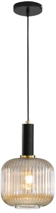 ESKED Hängeleuchte, modern, aus geriffeltem Glas, mit E27-Fassung, Hängeleuchte für Kücheninsel, Esszimmer, Schlafzimmer (Bernstein, 20cm)