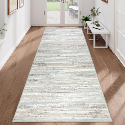 VSIWB Teppich Läufer Flur 80x200 cm, Leichter Kurzflor Küchenteppich, Waschbarer Teppich, rutschfest Küchenläufer, Teppich Flur, Beige Teppich Läufer für Wohnzimmer, Küche, Diele, Eingang, Balkon