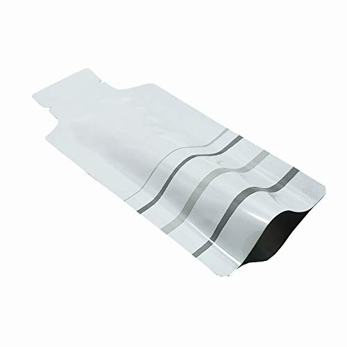 WACCOMT Pack 100 st. flaskformad öppen topp vakuum förseglande Mylar-påsar värmeförseglade platta aluminiumfoliepåsar med tårar hack för förvaring (vit, 7,5 x 13 cm (2,95 x 5,12 tum))