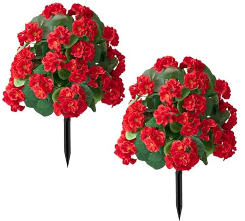 JOYWU Rose Topiary Ball Trees with Ground Spike,2 Pcs Faux Morning Glory Flower with Stakes,UV Resistant Artificial Boxwood Topiary Ball Tree for Porch Garden Patio,50-55cm (Crabapple-red)