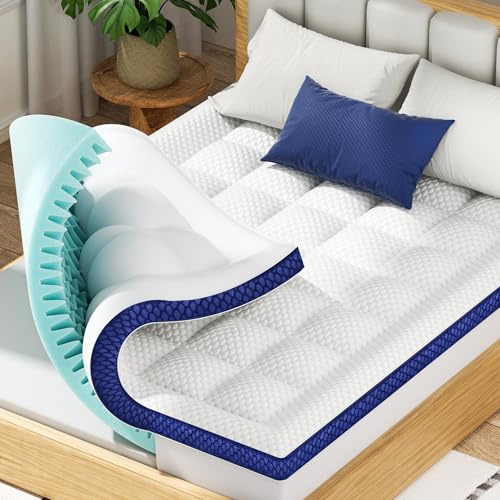 BEDELITE Queen Mattress Topper Dual Layer 4 Inch Memory Foam Mattress Topper, 2 Inch Pilow Top Mattress Pad and 2 Inch Premium Gel Foam Mattress, with Stretchable Pockets Up to 6-24