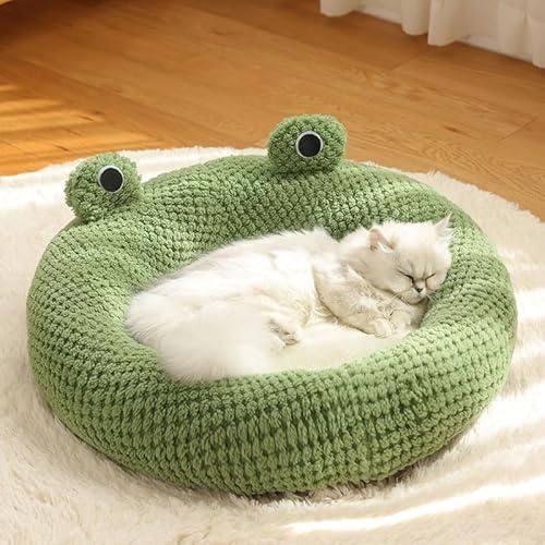 Zimoer Cama redonda para gatos de 50 cm, cojín para gatos con base antideslizante, lavable y mullida, cesta para gatos o perros pequeños de menos de 6 kg, espacio para dormir cómodo (verde-50 cm)