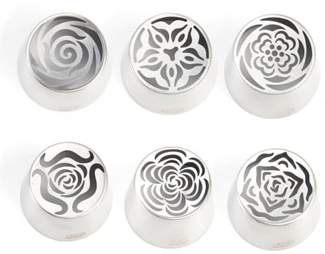 Lkvent décorer Lot de 6 Douilles Russes Extra Larges en Acier Inoxydable, Motif Fleur de Rose, for décoration de gâteaux, Bouquets de Barbe à Papa Durable