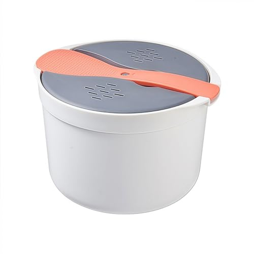Lawnoval Microwave Rice Cooker Steamer Pot, Portable Multifunction PP Cooking Container for Rice, Pasta, Vegetables, Soup, 18x18x13cm White/Grey/Orange