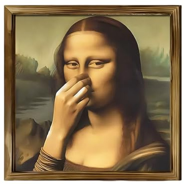 Renopfect Mona Lisa Badezimmer Wandkunst, 20 X 20cm Toilettenhumor Lustiges Poster Monalisa Bild Hält Ihre Nase,Schlechter Geruch Ironische Wanddeko Für Toilette, Gäste-WC Badezimmer Innenrahmen