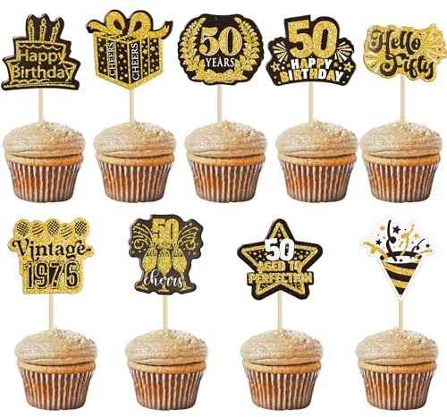 Ephlyn 40Pcs Happy 50th Birthday Cupcake Toppers Double Sided Fifty Hello 50 Straight Outta 1976 Cupcake Picks Vintage 1976 Cheers to 50 Years Cake Decorations for 50th Birthday Party Supplies