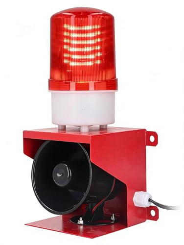 Sirène Industrielle 115 DB avec Flash LED | Volume Réglable, IP65 Étanche, Alarme Sonore et Lumineuse AC 220V, Avertisseur de Sécurité, Lumière d’Alerte LED, Prise UE