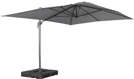 sweeek - Parasol déporté rectangulaire 3x4m gris + dalles à lester 50x50cm - Antibes