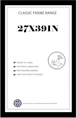 Large Matt Black Poster Frame 39x27 in Jigsaw Puzzles Frame – Solid MDF Wood Frame with Shatter-Resistant Front | 99x68cm Vertical & Horizontal for Artwork, Photos & Prints