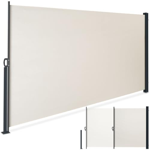 tectake® Toldo Retractil Exterior Lateral, Separador de Ambientes, Toldo Impermeable Enrollable, Toldos Exterior Terraza, Estructura de Acero, Mecanismo Automático - 160 x 300 cm Beige