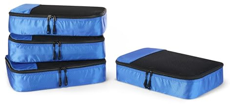 Amazon Essentials 4-teiliges Packwürfel-Reisezubehörset, Gepäckorganizer mit Doppelreißverschluss, Netzoberseite, 100% Polyester, mittelgroß, blau (früher Amazon Basics)