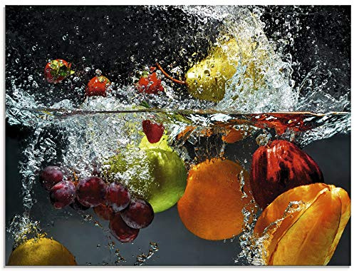 ARTland Wanddeko Glasbilder Wandbild Glas Bild einteilig 60x45 cm Querformat Früchte im Wasser Obst Frucht Cocktails Erdbeere Orange Limette Zitrone S7LQ