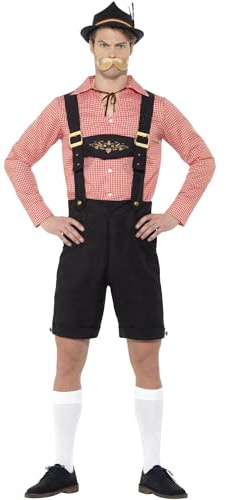Smiffys Bierfest Kostüm Rot mit Hemd & Lederhose Oktoberfest Fasching Erwachsene Dress Up Kostüme
