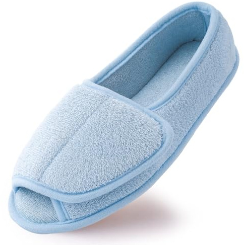 Git-up Ladies Diabetic Slippers/W Arthritis Edema Adjustable Closure Memory Foam House Shoes Open Toe, Blue, 7 UK