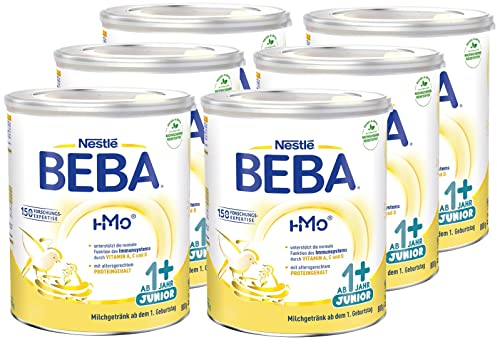 BEBA Junior 1+ Milchgetränk ab dem 1. Geburtstag, Babynahrung mit HMO 2'-FL, nur Laktose, ohne Palmöl, 6er Pack (6 x 800g)