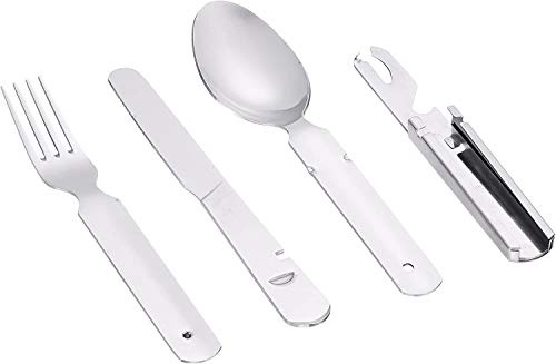 VIKING GEAR Premium Bundeswehr Edelstahl Besteck Campingbesteck Essbesteck Set 4 teilig Camping Besteckset, Silber