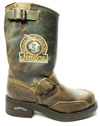 Sendra Boots 3565 Metal Marron Femmes Hommes Biker Bottes Casual Mode Moto Bottes Bouts Coqués Métal Anti Slip Semelle Fait Main Cuir Véritable Taille 44