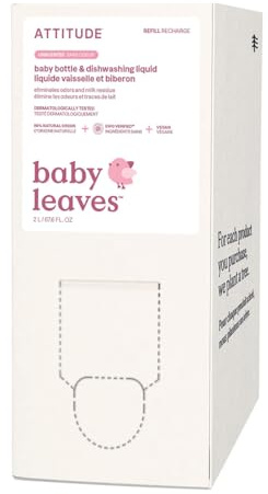ATTITUDE Baby Washing up Liquid, EWG Verified, No Added Dyes or Fragrances, Tough on Milk Residue and Grease, Vegan, Unscented, Bulk Refill, 2 Litres