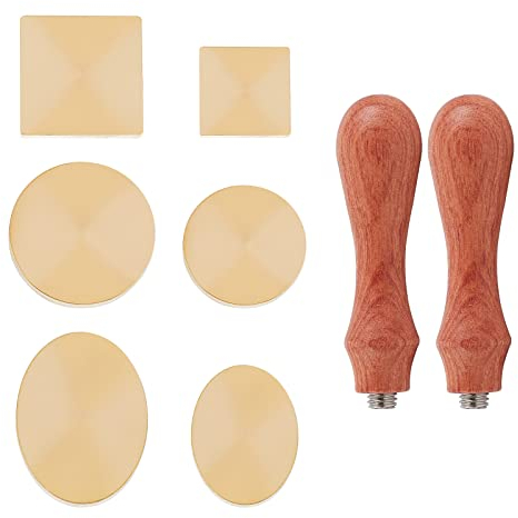 CRASPIRE Wachssiegel-Stempelköpfe, Set, 6 Stück, leere Siegelwachs-Stempelköpfe mit 2 Holzgriffen, für Hochzeitseinladungen, Umschläge, Karten (2 quadratische, 2 runde 2 ovale Stempel)