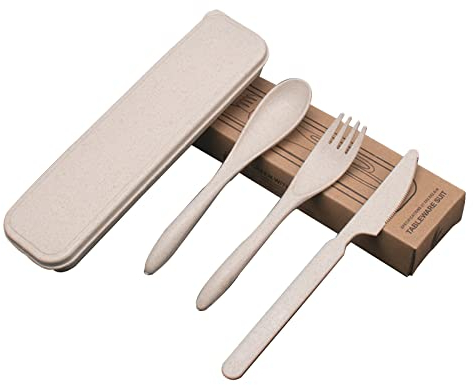 Juego de cubiertos de viaje con estuche, juego de utensilios de camping, juegos de cubiertos reutilizables, juego de cubiertos de plástico, escuela, lonchera