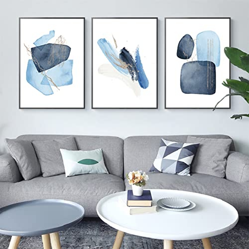 TROYSINC 3er Set Abstract Poster, Blau Geometrie Form Bilder, Ohne Rahmen Wandkunst Leinwand Poster, Morden Wandbilder für Wohnzimmer Schlafzimmer (40 x 50 cm)