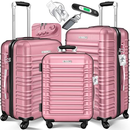 KESSER® 3tlg. Hartschalenkofferset Hartschalenkoffer Reisekoffer Set Reisekofferset Trolley Koffer 4 Rollen ABS-Hartschale Teleskopgriff Inkl. Kofferwaage + Gepäckanhänger Rollkoffer Schloss, M-L-XL