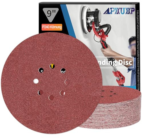 ALPXUXP Schleifpapier 225mm Klett 240 Körnung 8 Loch Schleifscheibe für Trockenbauschleifer ​Schleifgiraffe Rund Schleifpapier 25 Stück