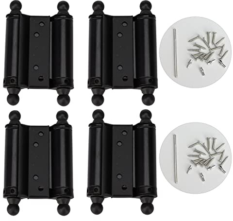 LGEGE 4 Stück 7,6 cm Doppelhub-Federscharnier-Set für Café-Schwingtür, Cowboy, selbstschließende Tür, schwarz, kaltgewalzter Stahl, automatische Schließung, Türscharniere mit Schrauben