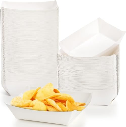 DEAYOU 250 Pack Small Paper Food Boats, 1 LB White Paper Food Tray, Disposable Paperboard Serving Basket for Nacho Fries, Greaseproof Fast Food Snack Holder Container for Party, Concession Stand