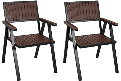 Mendler Lot de 2 chaises de Jardin HWC-J95 châssis Noir Marron foncé