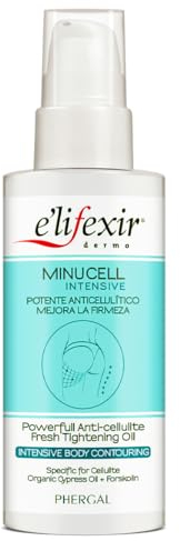 E'LIFEXIR, olja minucell intensiv, kraftfull anti-cellulitolja, förbättrar mikrocirkulationen, minskar celluliter II, III och blandad, dränerad, stramar, ekologisk cypresolja och forskolin, 100 ml