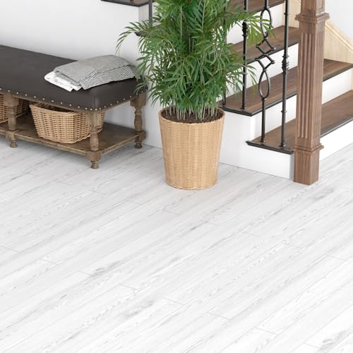 Oxdigi PVC Bodenbelag Selbstklebende 6m², Holzoptik Vinylboden Bodenfliesen, Verdickende Bodenaufkleber für Eingangstür, Wohnzimmer, Küche, DIY Zuschneidbar Vinyl-Fußböden 60x1000 cm Grau