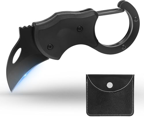 BANTI EDC Messer Klappmesser Zweihand Taschenmesser Klein Outdoor Camping Schlüsselanhänger Messer Schwarz mit Karabiner Folding Knife Brieföffner Paketöffner Geschenk für Männer