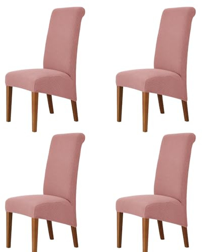 Odot Stuhlhussen Esstisch Mit 2/4/6 Stühlen Set, Stretch Stuhlhussen Hussen Einfarbiger Jacquard Stuhlbezug, Waschbarer Hoher Rücken Sesselbezug für Restaurant (Rosa,4er Set)